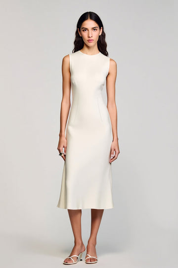 Ivory Sheath Satin Midi Wedding Guest Dress